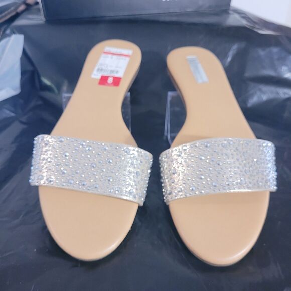 INC International Concepts Pearl Zina Pearl Gold Sz8 Slides Shiny NIB - Picture 1 of 11